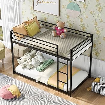 Amazon.com: Twin Over Twin Low Bunk Bed with Ladder, Metal